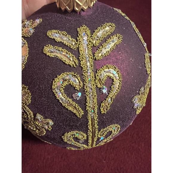 Burgundy & Gold Parzenica Christmas Glass Ornament Hand Decorated with Jewel 5” - Picture 10 of 12